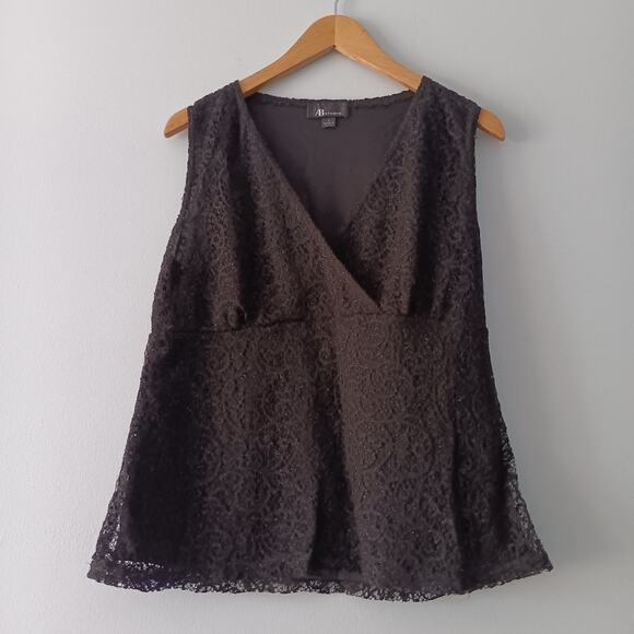AB Studio Tops - AB Studio Black Lace Metallic Sleeveless Blouse Sz L